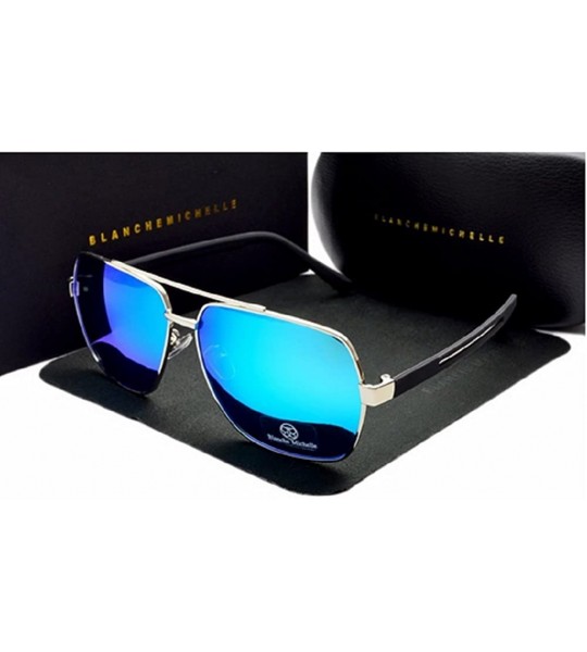 Square Square Sunglasses Men Polarized UV400 Fashion Mirror Sport sun glasses Oversized - Blue - C1189QNC43E $46.94