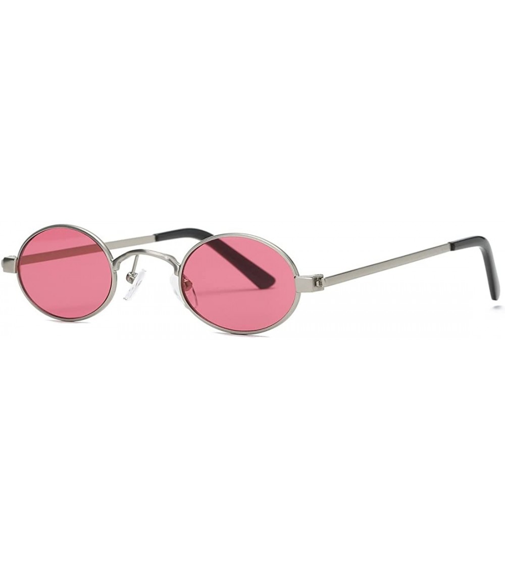 Rectangular Sunglasses Small Round Metal Frame Oval Candy Colors Unisex Sun Glasses K0577 - Silver&red - CL18D9K67MG $20.81