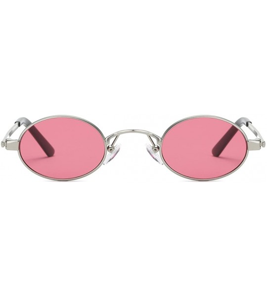 Rectangular Sunglasses Small Round Metal Frame Oval Candy Colors Unisex Sun Glasses K0577 - Silver&red - CL18D9K67MG $20.81