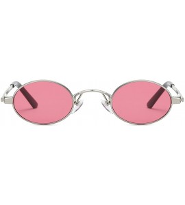 Rectangular Sunglasses Small Round Metal Frame Oval Candy Colors Unisex Sun Glasses K0577 - Silver&red - CL18D9K67MG $20.81