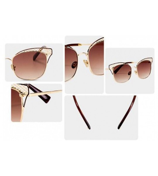 Aviator Women's new sunglasses- fashion metal hollow cat eye sunglasses sunglasses - E - CS18S5C8W0E $80.52