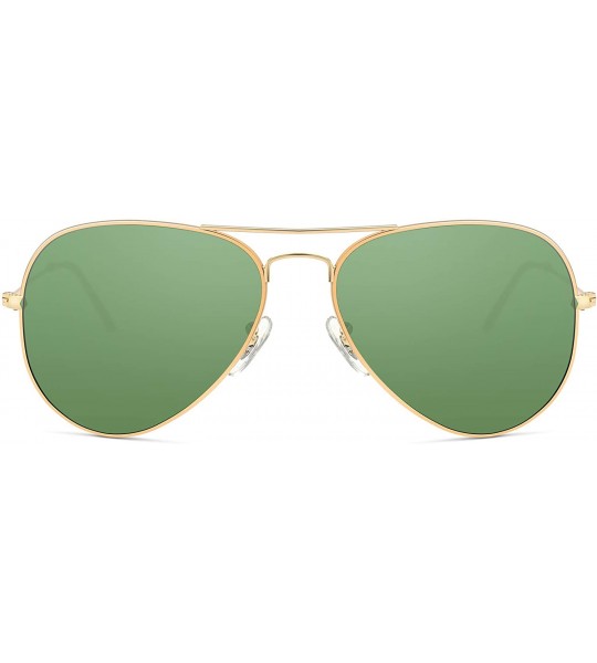 Aviator Crystal Glass Optical Lenses Classic Aviator Sunglasses 3025 - Golden Frame- Dark Green Glass Lenses - C118K498AE8 $3...