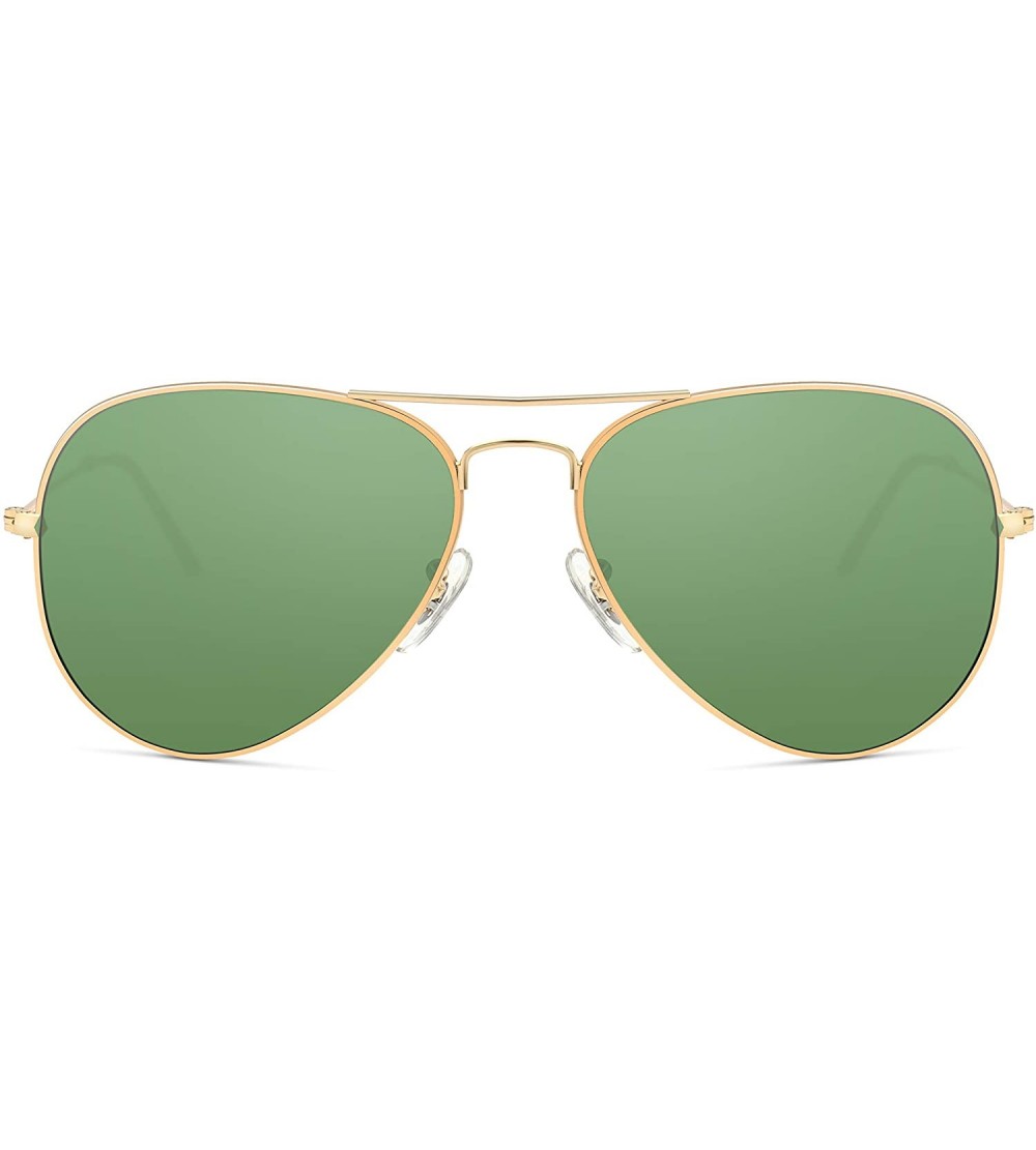 Aviator Crystal Glass Optical Lenses Classic Aviator Sunglasses 3025 - Golden Frame- Dark Green Glass Lenses - C118K498AE8 $3...