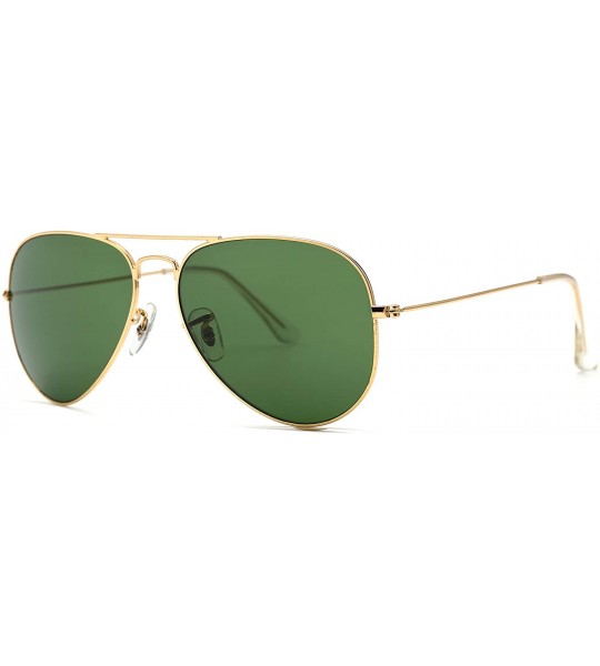 Aviator Crystal Glass Optical Lenses Classic Aviator Sunglasses 3025 - Golden Frame- Dark Green Glass Lenses - C118K498AE8 $3...