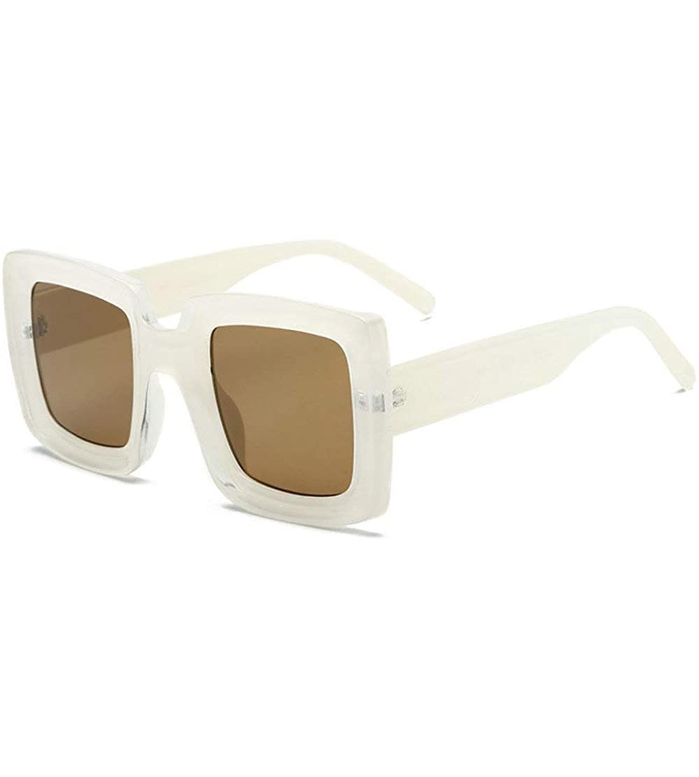 Square New Retro square big frame fashion sunglasses ladies trend Ultralight Men Sunglasses - Beige - C218WW90WUW $22.89