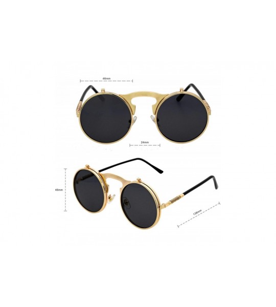 Round Flip up Steampunk Round Circle Retro Sunglasses - Gold-black - CT18Z3ZLY9Z $21.35