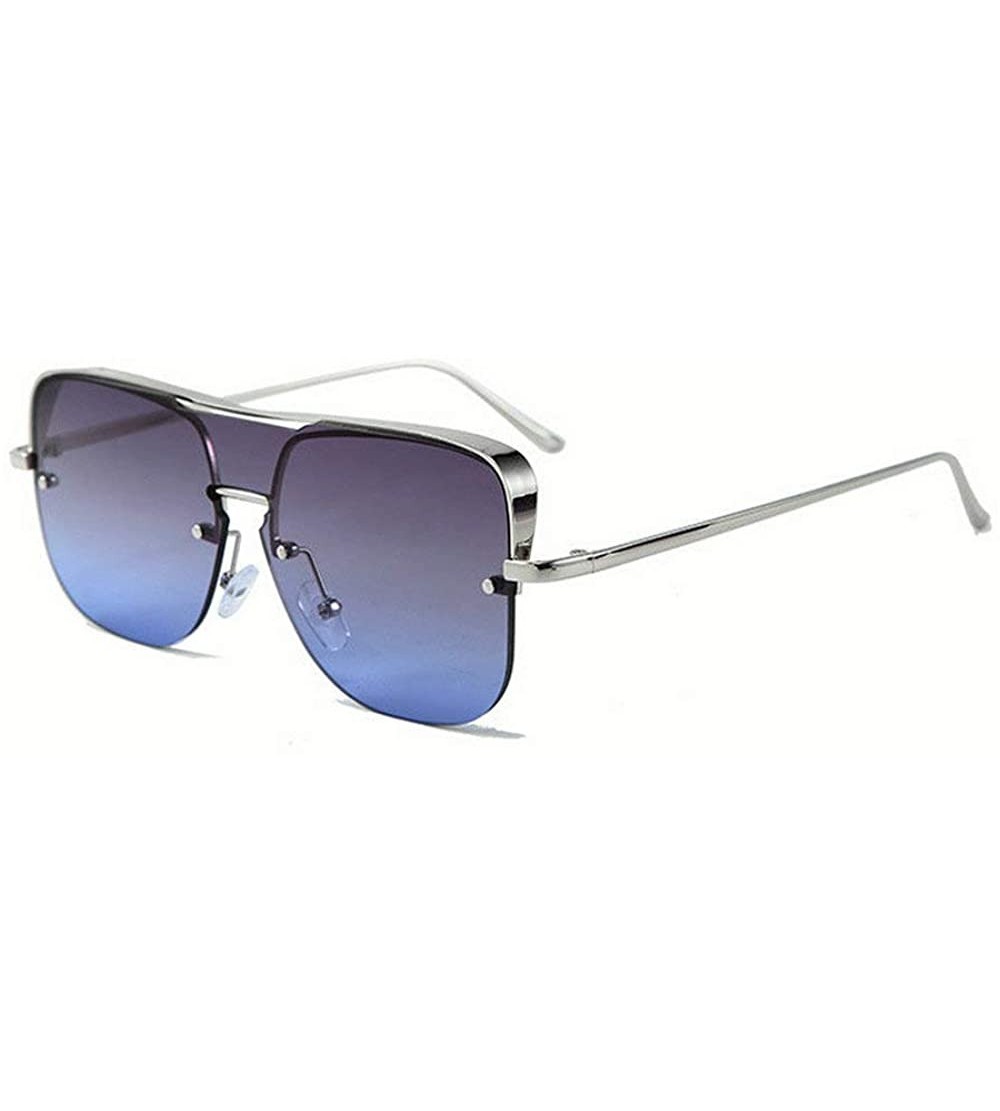 Square One Lens Square Flat Top Sunglasses Men Women Fashion Metal Frame Sun Glasses UV400 Sunshade Glasses - Grey&blue - CX1...