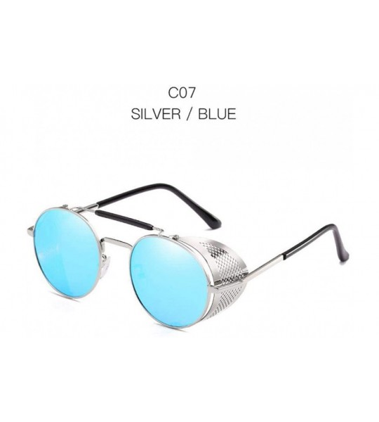 Aviator Vintage Steampunk Sunglasses Men Women Alloy Metal Frame Black Black - Silver Blue - C618XE0SHKS $19.09