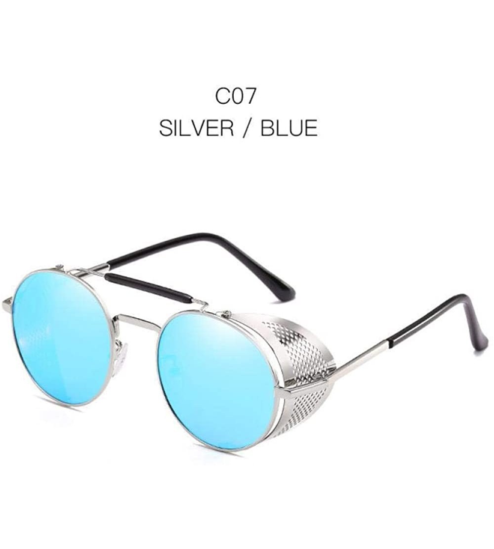Aviator Vintage Steampunk Sunglasses Men Women Alloy Metal Frame Black Black - Silver Blue - C618XE0SHKS $19.09