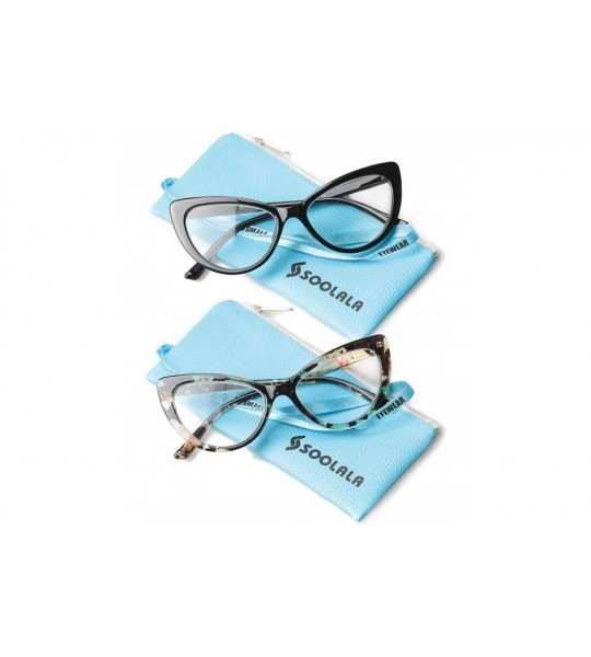 Oversized Womens Oversized Fashion Cat Eye Eyeglasses Frame Large Reading Glasses - 2 Pairs / Black and Yellow Glass - CY12NT...