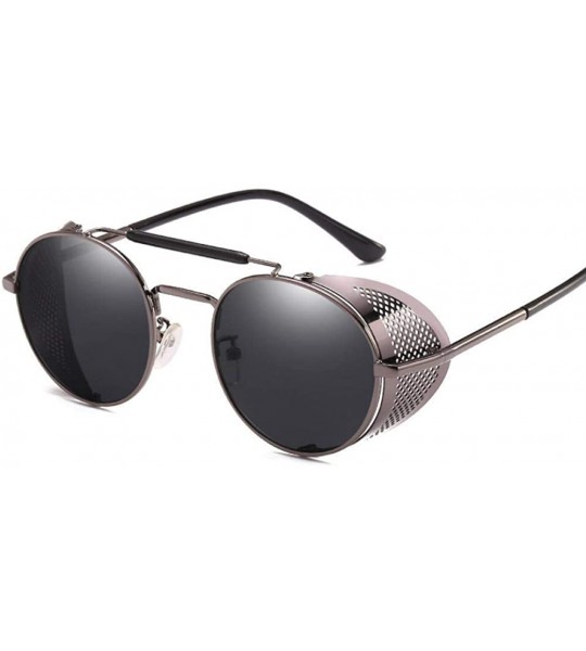 Aviator Vintage Steampunk Sunglasses Men Women Alloy Metal Frame Black Black - Silver Blue - C618XE0SHKS $19.09