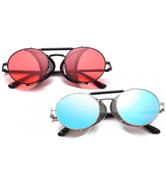 Aviator Vintage Steampunk Sunglasses Men Women Alloy Metal Frame Black Black - Silver Blue - C618XE0SHKS $19.09