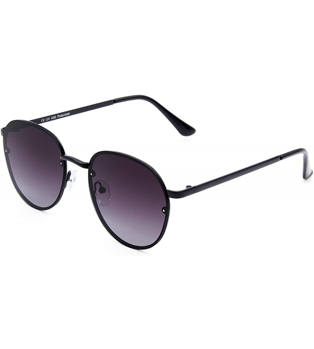 Aviator Round Metal Polarized Sunglasses for Men Women Retro Classic Aviator Sun Glasses - Black - C218WM93YKQ $19.28