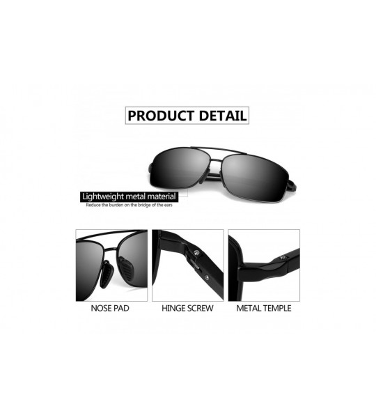 Rectangular Sports Polarized Sunglasses For Men-Rectangular Metal Frame Ultra Lightweight UV400 - Black/Black - CB18RHT8YGY $...