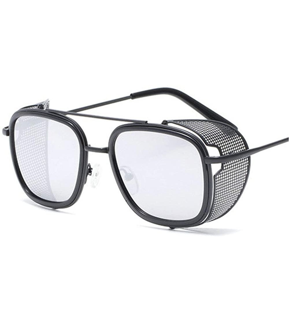 Square Fashion Sunglasses Designer Protection Eyewear - Black&silver - CY18A2SK4C2 $24.97