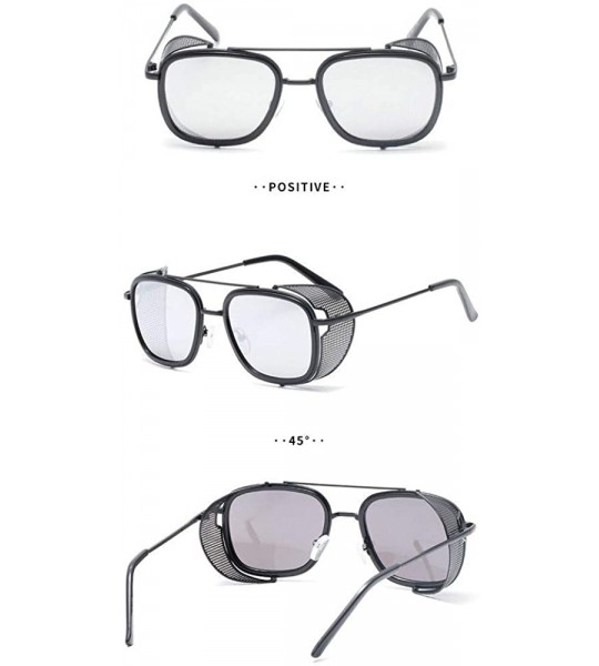 Square Fashion Sunglasses Designer Protection Eyewear - Black&silver - CY18A2SK4C2 $24.97