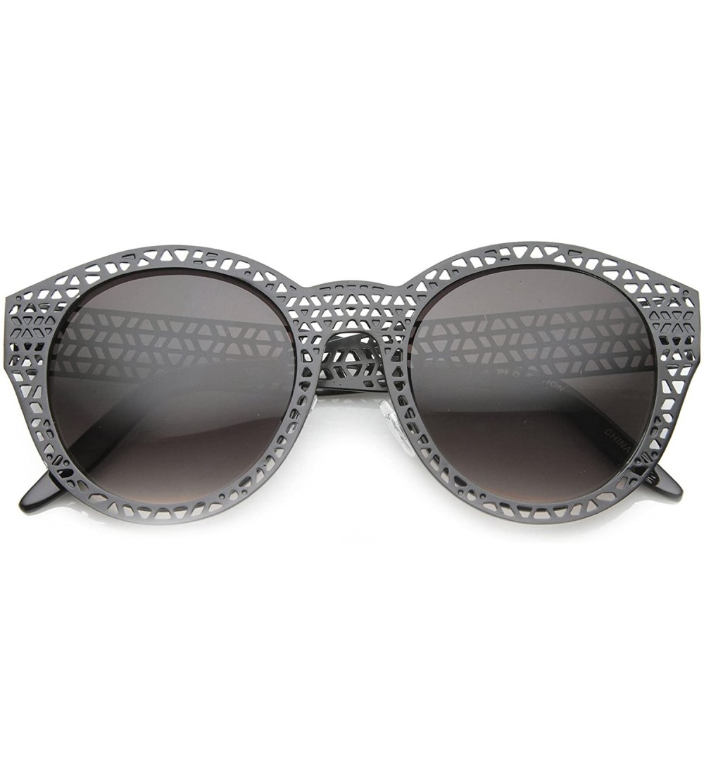 Cat Eye Womens Fashion Full Metal Laser Cut Lattice Pattern Cat Eye Sunglasses - Black / Lavender - CD128UES4U7 $24.70