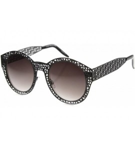 Cat Eye Womens Fashion Full Metal Laser Cut Lattice Pattern Cat Eye Sunglasses - Black / Lavender - CD128UES4U7 $24.70