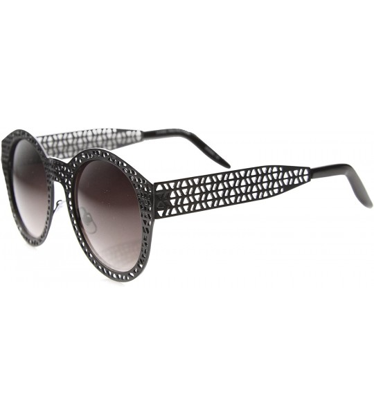 Cat Eye Womens Fashion Full Metal Laser Cut Lattice Pattern Cat Eye Sunglasses - Black / Lavender - CD128UES4U7 $24.70