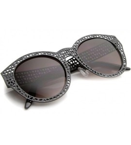 Cat Eye Womens Fashion Full Metal Laser Cut Lattice Pattern Cat Eye Sunglasses - Black / Lavender - CD128UES4U7 $24.70