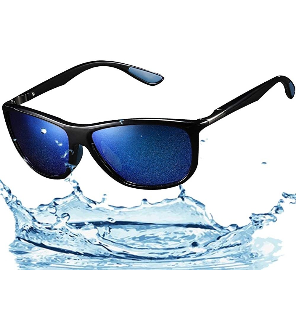 Square Retro Classic Polarized UV 400 Sunglasses for Men P201907 - Black/Blue - CP18RL9ZCXL $28.34