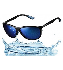 Square Retro Classic Polarized UV 400 Sunglasses for Men P201907 - Black/Blue - CP18RL9ZCXL $28.34