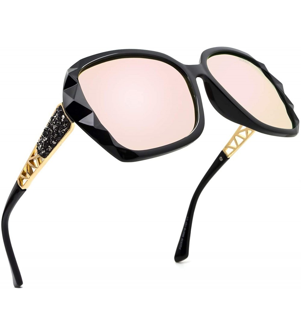 Round Oversized Sunglasses for Women Polarized UV Protection Vintage Fashion Sun Glasses Ladies Shades - CJ196ORLDK3 $30.16