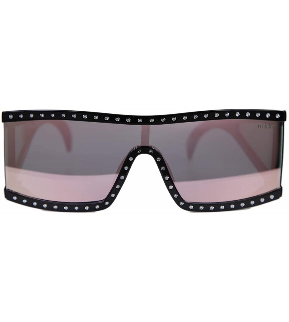 Rectangular Fashion Full Lens Plastic Frame Flat Lens Mirrored Tinted Trending Women's Sunglasses - Pink - CI18ILUZNZK $26.06