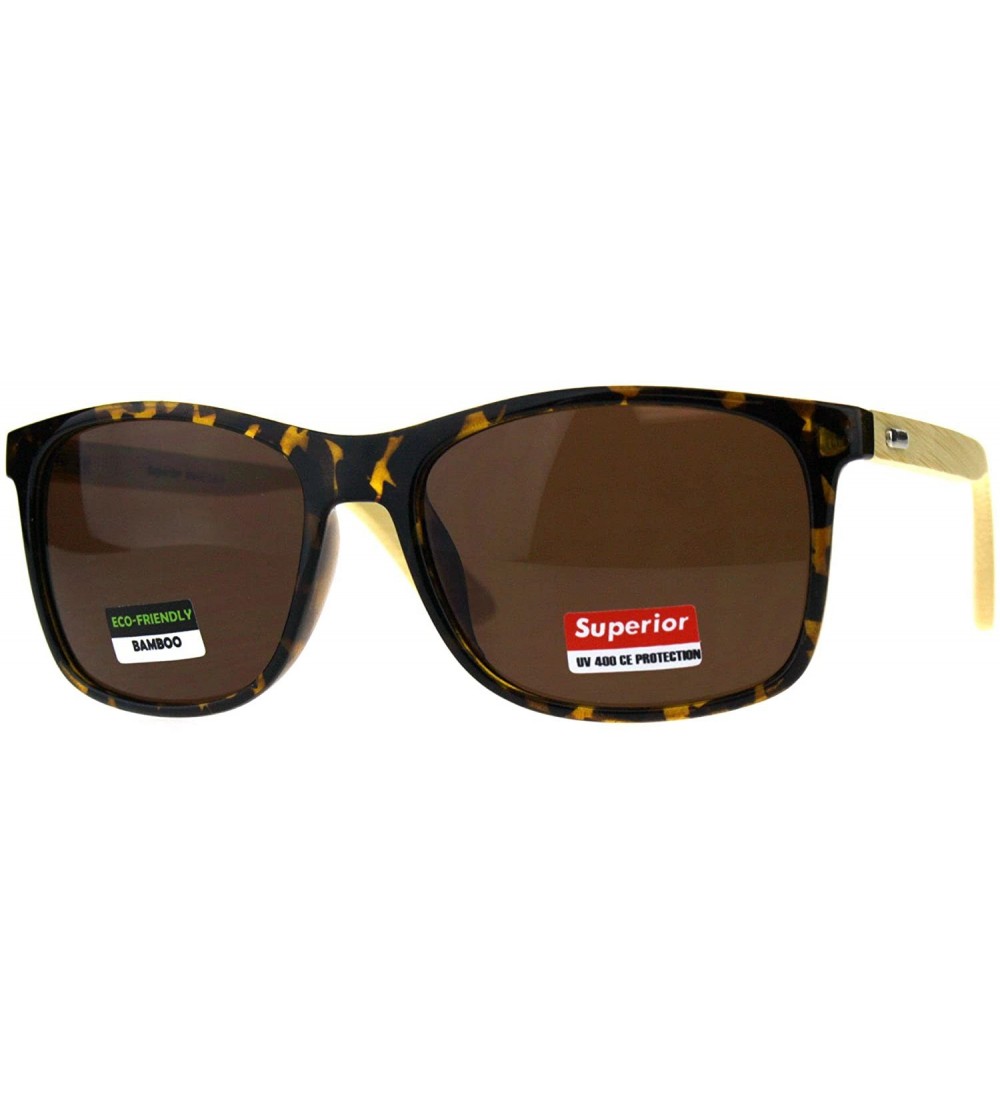 Square Real Bamboo Wood Temple Sunglasses Classic Square Unisex Frame - Tortoise (Brown) - C518DTIEWLA $24.99
