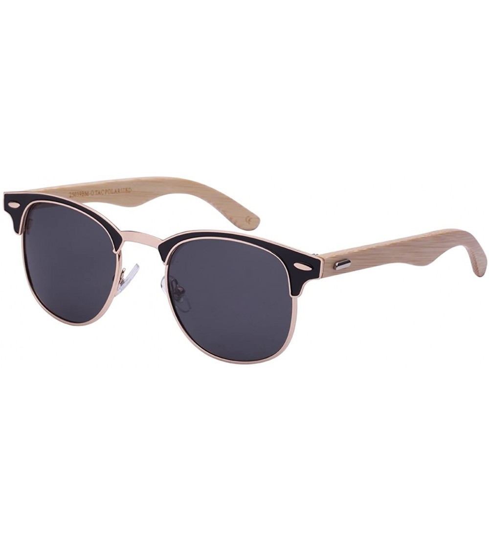 Wayfarer Bamboo Wood Optical Quality P3 Horned Rim Sunglasses w/Polarized Lens 25039BMO-P - Black - CV125UQ44H5 $26.98