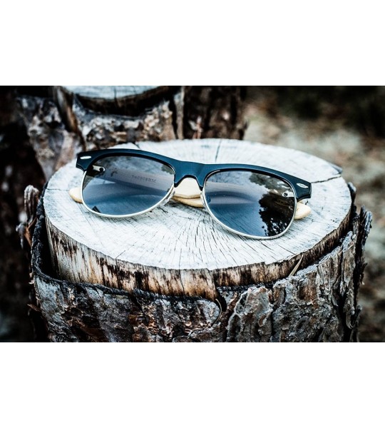 Wayfarer Bamboo Wood Optical Quality P3 Horned Rim Sunglasses w/Polarized Lens 25039BMO-P - Black - CV125UQ44H5 $26.98