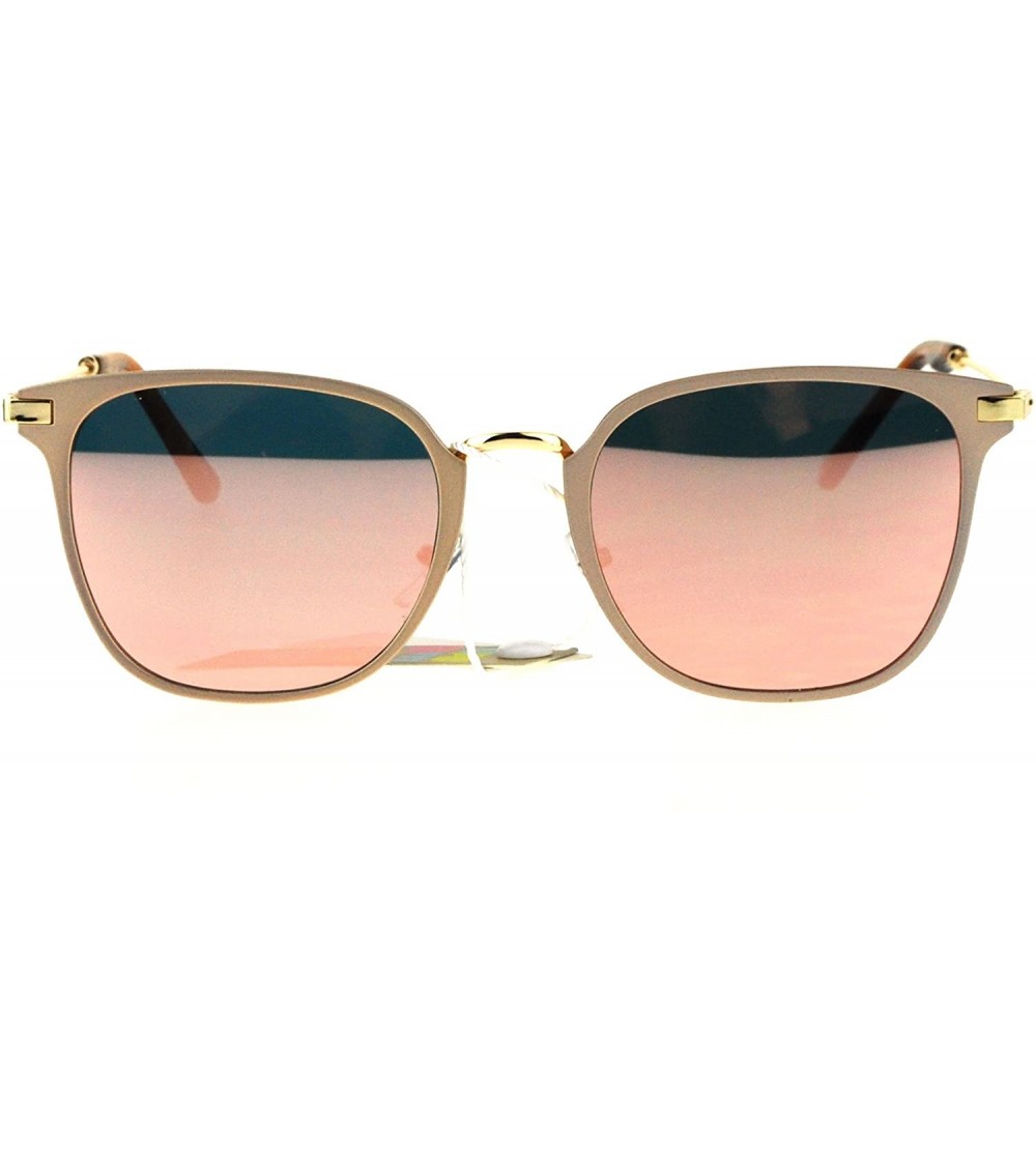 Rectangular Mirror Lens Vintage Style Flat Panel Lens Metal Horn Rim Hipster Sunglasses - Beige Pink - CZ17YDEGSE7 $24.29