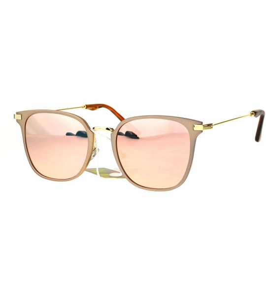 Rectangular Mirror Lens Vintage Style Flat Panel Lens Metal Horn Rim Hipster Sunglasses - Beige Pink - CZ17YDEGSE7 $24.29