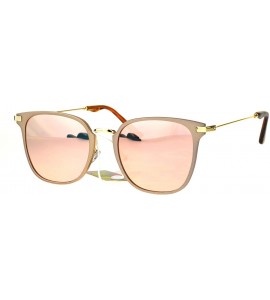 Rectangular Mirror Lens Vintage Style Flat Panel Lens Metal Horn Rim Hipster Sunglasses - Beige Pink - CZ17YDEGSE7 $24.29