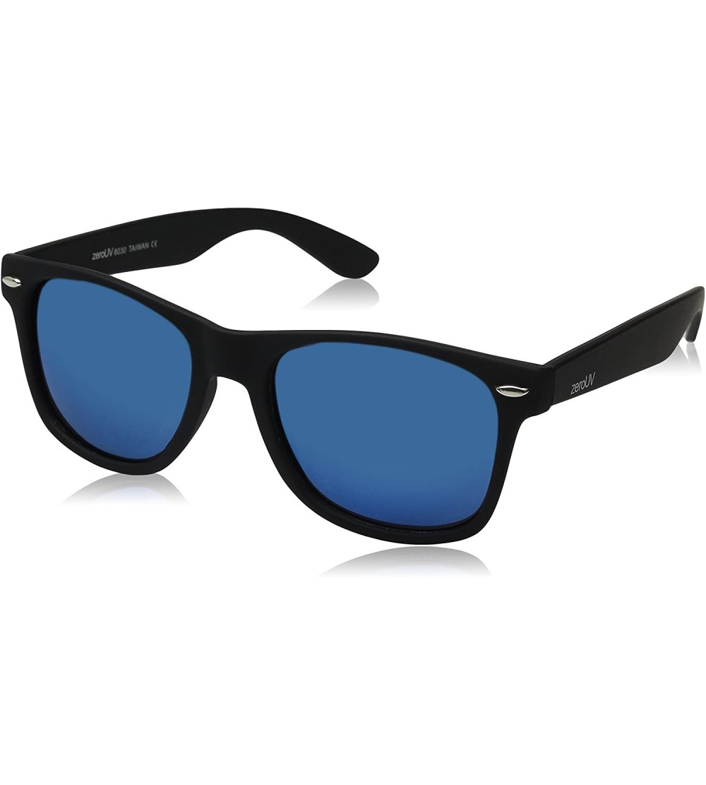 Oversized Matte Black Horn Rimmed Sunglasses - Polarized - Rubberized Black / Blue - C412ECUDJIF $23.77
