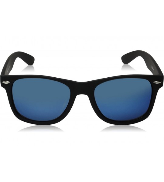 Oversized Matte Black Horn Rimmed Sunglasses - Polarized - Rubberized Black / Blue - C412ECUDJIF $23.77