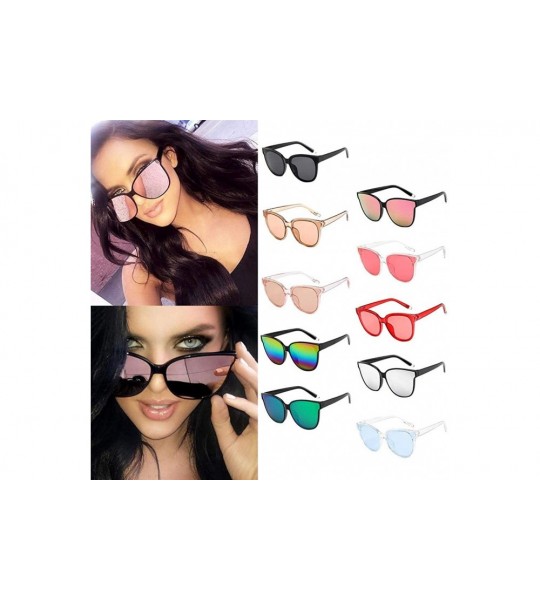 Oval Women Designer Oversized Flat Top Cat Eye Mirrored Sunglasses - F - C418H8096HY $18.93