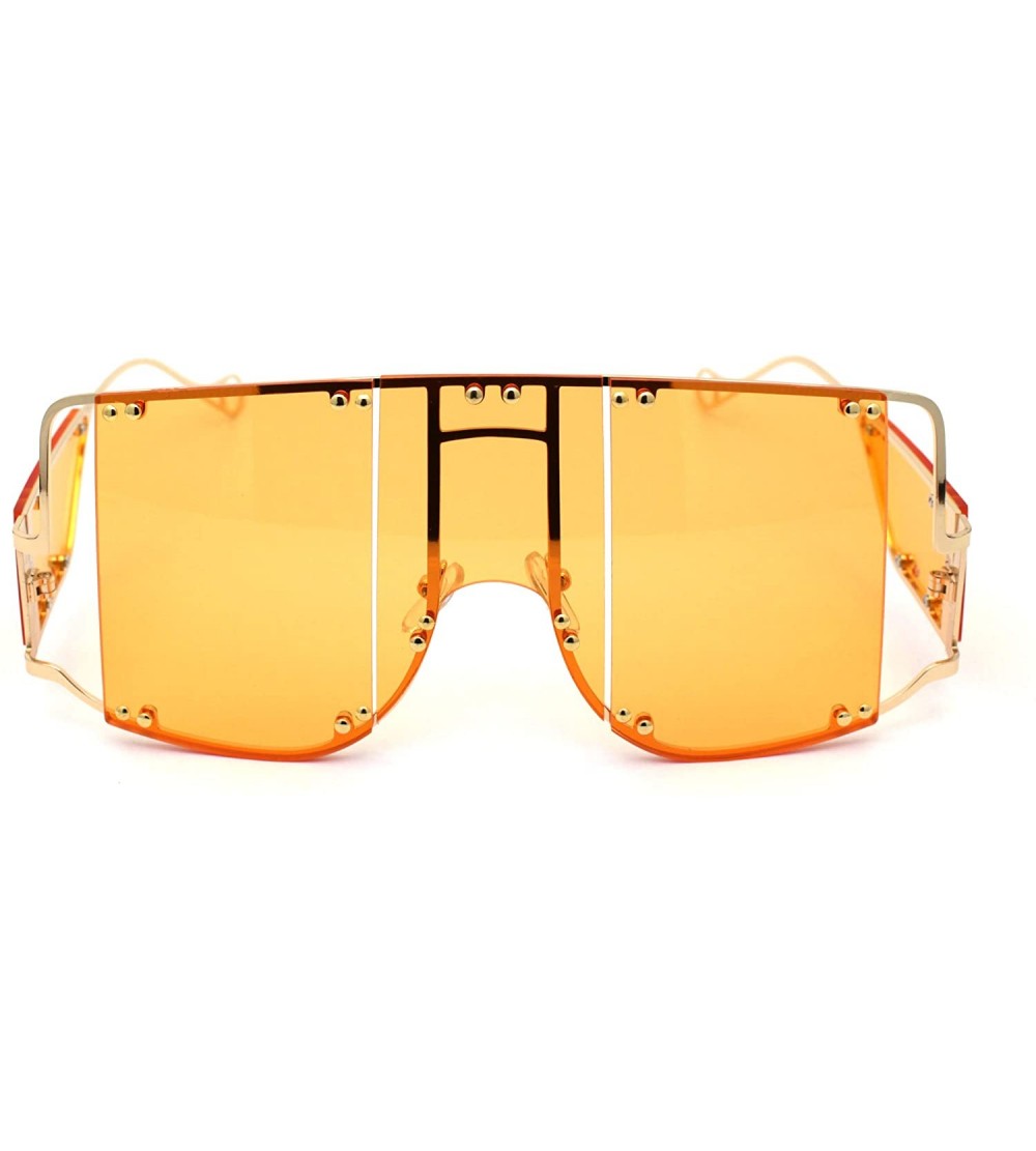 Oversized Flashy Oversize Metal Stud Mob Luxury Panel Lens Sunglasses - Gold Orange - CA190RZ27UY $28.16