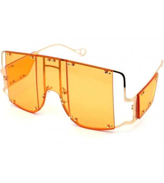 Oversized Flashy Oversize Metal Stud Mob Luxury Panel Lens Sunglasses - Gold Orange - CA190RZ27UY $28.16