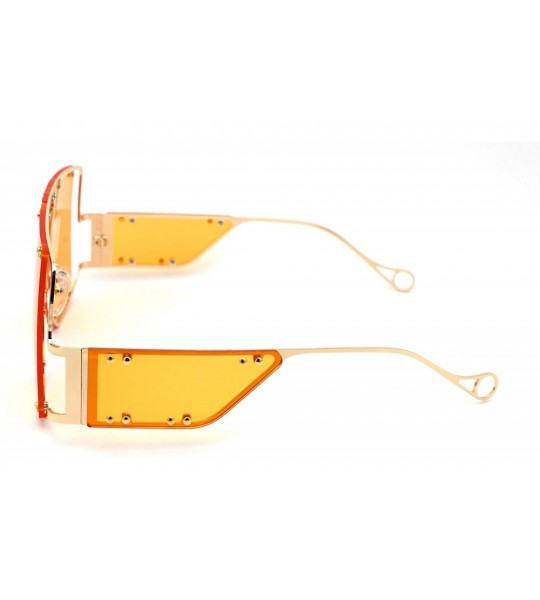 Oversized Flashy Oversize Metal Stud Mob Luxury Panel Lens Sunglasses - Gold Orange - CA190RZ27UY $28.16