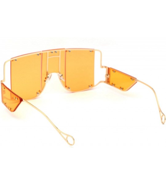 Oversized Flashy Oversize Metal Stud Mob Luxury Panel Lens Sunglasses - Gold Orange - CA190RZ27UY $28.16