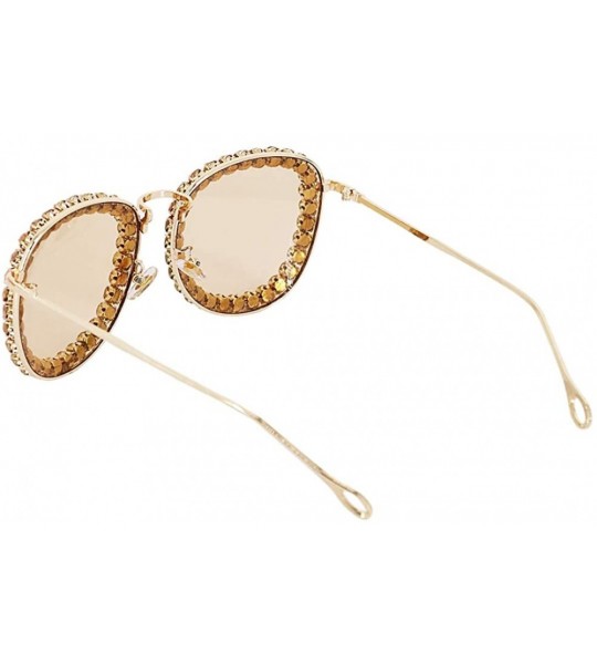 Square Women Luxury Diamond Rhinestone Sunglasses Novelty Oversized Square Shades - Orange Lens/Diamond - C118ZZW8KO8 $32.52