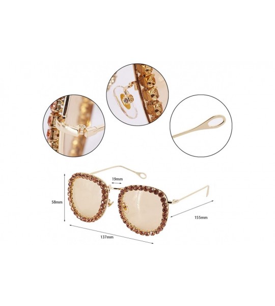 Square Women Luxury Diamond Rhinestone Sunglasses Novelty Oversized Square Shades - Orange Lens/Diamond - C118ZZW8KO8 $32.52