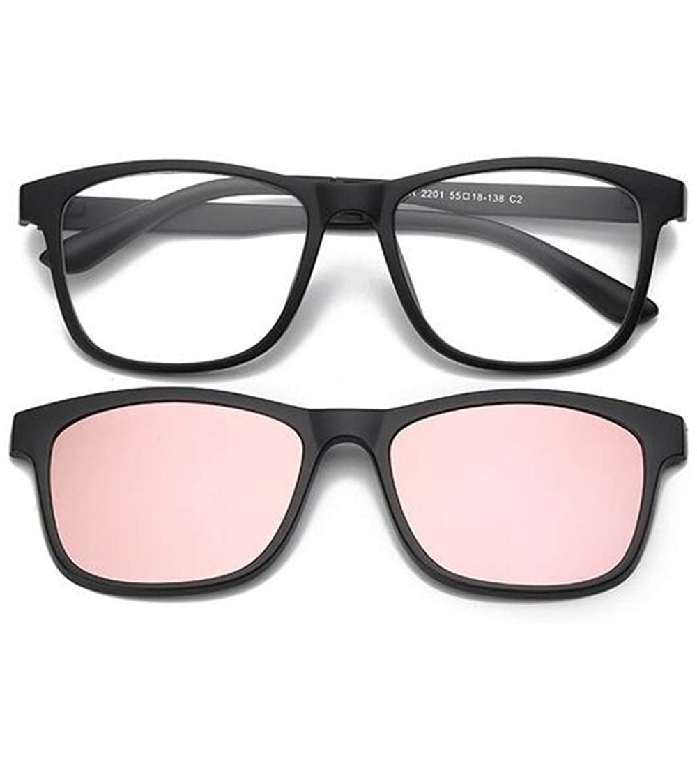 Shield Magnetic Clip on Polarized Sunglasses Opical Glasses Frame Eyeglasses 2 In 1 - Matte Pink - CG187KD2NY7 $27.69