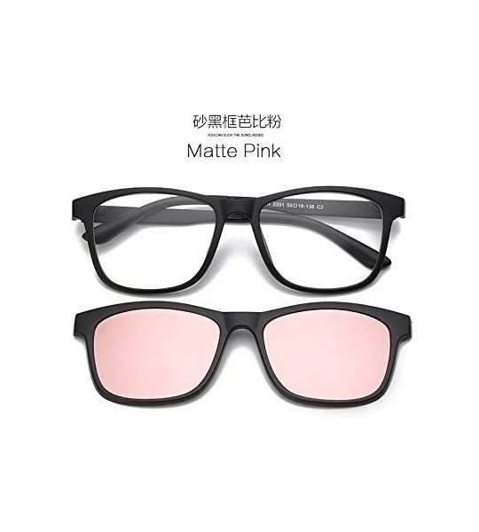 Shield Magnetic Clip on Polarized Sunglasses Opical Glasses Frame Eyeglasses 2 In 1 - Matte Pink - CG187KD2NY7 $27.69