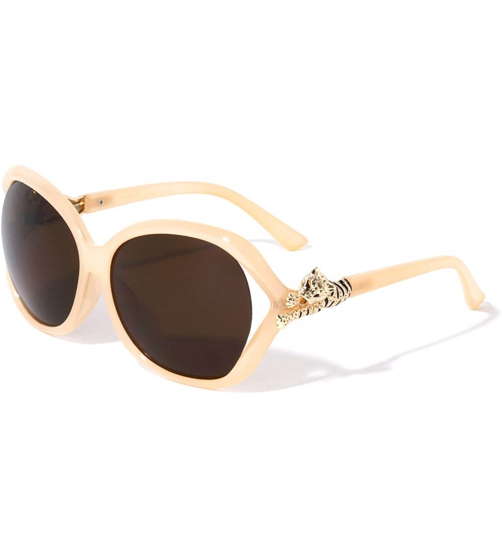 Butterfly Round Butterfly Tiger Temple Designer Sunglasses - Peach - CU1975XLYNS $26.10