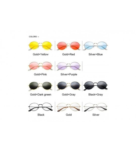 Oval Vintage Round Sunglasses Women Ocean Color Lens Mirror Sun Glasses Female Metal Frame Circle Oculos UV400 - Black - C519...