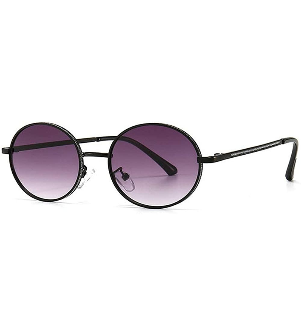 Oval Fashion Retro Men's Punk Oval Metal Frame Designer Ladies Hip Hop Sunglasses - Black Grey - CL1943LNUXN $23.92