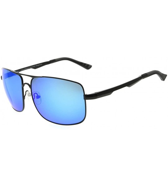 Rectangular Polycarbonate Polarized Sunglasses Men - Black/Blue Mirror - C6186LCTIIO $64.40