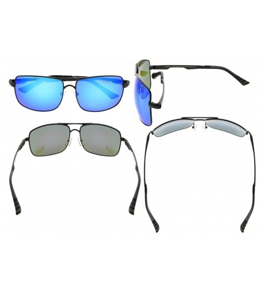 Rectangular Polycarbonate Polarized Sunglasses Men - Black/Blue Mirror - C6186LCTIIO $64.40